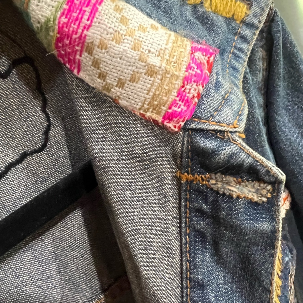 C&A Custom Boho Denim Jacket Embroidered Western Donkey Patch One of a Kind - Picture 5 of 11